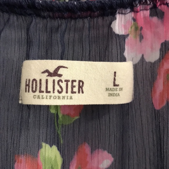 Hollister Sheer Blouse / Top, Blue with Red Florals, Size L. - Picture 6 of 8